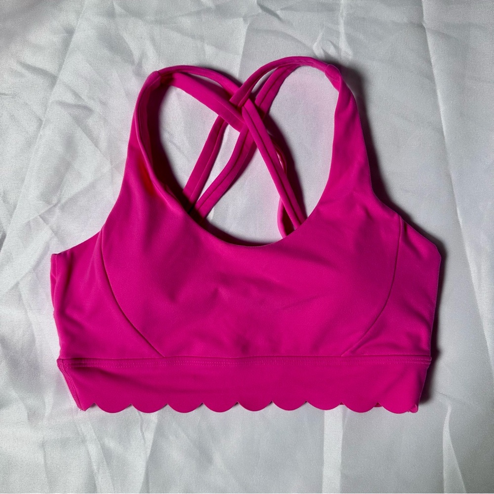 Size S: Buffbunny Pink Scalloped Sports Bra